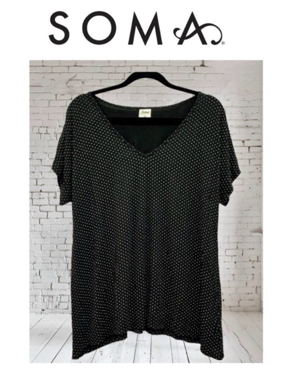 New Soma  Black/White Polkadot Jersey Pajama Top